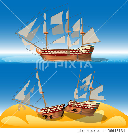 Ship at sea and shipwreck 36657184