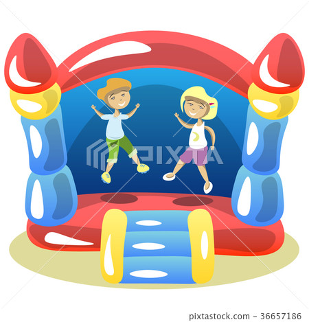 Children are jumping on a trampoline Children are jumping on a trampoline 36657186