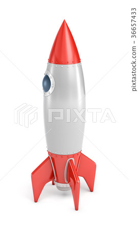 3d rendering of a single silver and red rocket 36657433