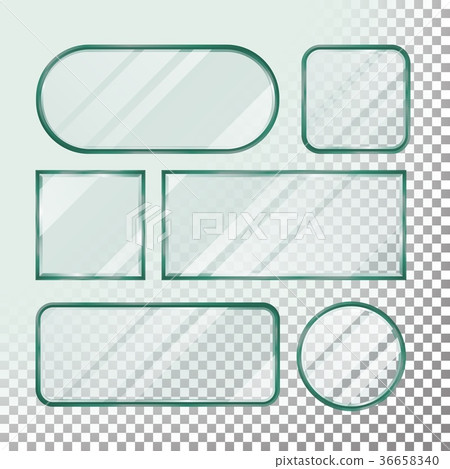 Transparent Glass Button Vector. Set Square, Round Transparent Glass Button Vector. Set Square, Round 36658340