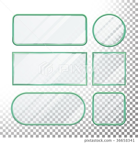 Transparent Glass Buttons Vector. Glass Plates 36658341