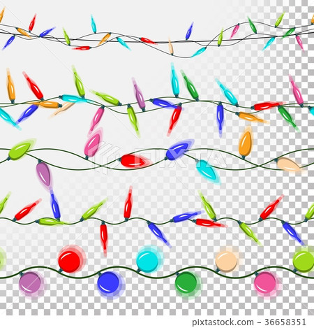 Christmas Lights Colored Garlands Vector. Flat 36658351