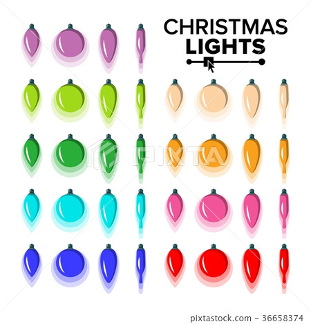 Christmas Bulbs Set Vector. Flat Colored Light Christmas Bulbs Set Vector. Flat Colored Light 36658374