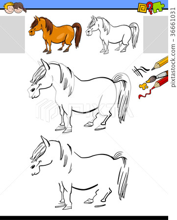 drawing and coloring activity with horse or pony drawing and coloring activity with horse or pony 36661031