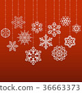 White snowflakes hanging on red background 36663373