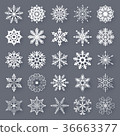 White snowflake shapes set on grey background. 36663377