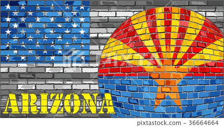 Arizona flag on the grey USA flag background Arizona flag on the grey USA flag background 36664664