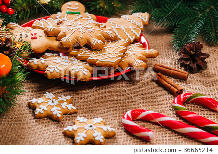 Christmas gingerbread cookies homemade in red  36665214