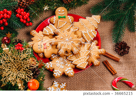 Christmas gingerbread cookies homemade in red 36665215