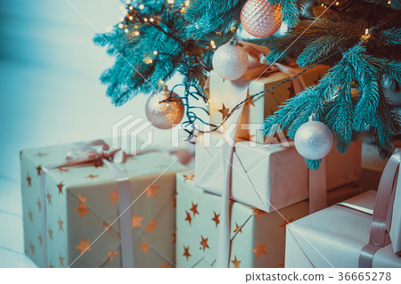 Christmas living room with Christmas tree and gift Christmas living room with Christmas tree and gift 36665278