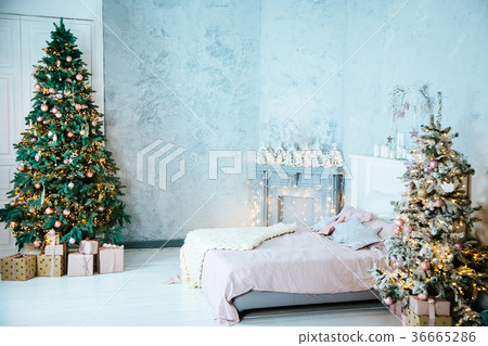 Christmas living room with Christmas tree and gift Christmas living room with Christmas tree and gift 36665286