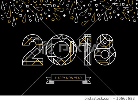 Happy New Year 2018 gold line art typography card Happy New Year 2018 gold line art typography card 36665688