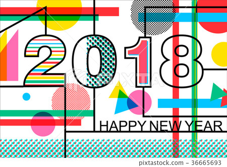 Happy New Year 2018 geometric color greeting card Happy New Year 2018 geometric color greeting card 36665693