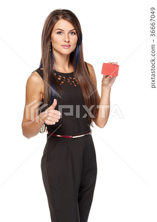 Business woman with blank credit card Business woman with blank credit card 36667049