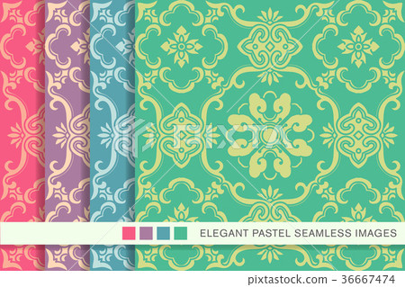 Elegant Seamless Pastel Antique Background Set - Stock Illustration 