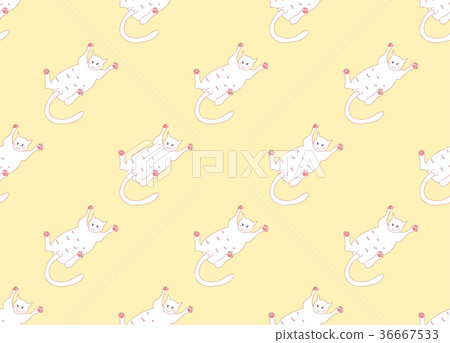White Cute Cat Laying on Back Yellow Background White Cute Cat Laying on Back Yellow Background 36667533