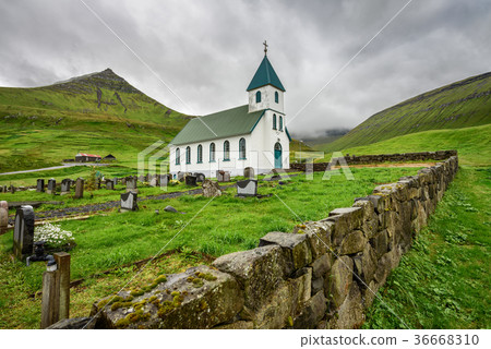Church with cemetery in Gjogv, Faroe Islands Church with cemetery in Gjogv, Faroe Islands 36668310