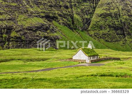 Village church in Saksun, Faroe Islands, Denmark Village church in Saksun, Faroe Islands, Denmark 36668329