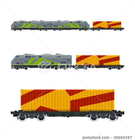 Locomotive with Orange Cargo Container 36668387