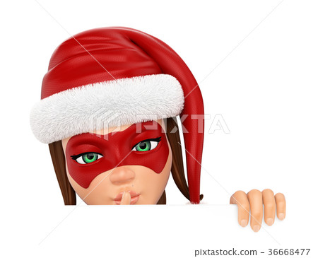 3D Woman christmas superhero with finger in mouth 3D Woman christmas superhero with finger in mouth 36668477