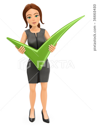3D Businesswoman with a huge green tick 3D Businesswoman with a huge green tick 36668480