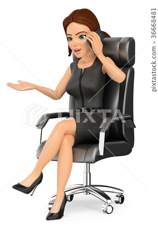 3D Businesswoman sitting talking on mobile phone 3D Businesswoman sitting talking on mobile phone 36668481