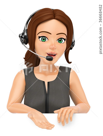 3D Call center operator pointing down 3D Call center operator pointing down 36668482