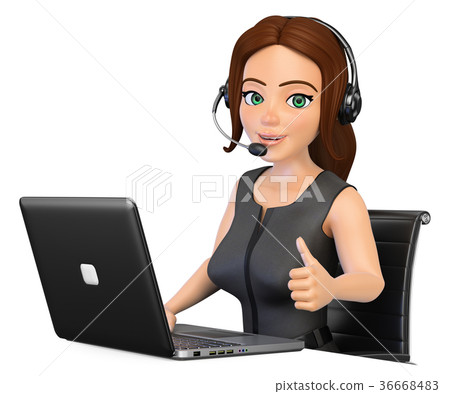 3D Call center operator working with thumb up 3D Call center operator working with thumb up 36668483