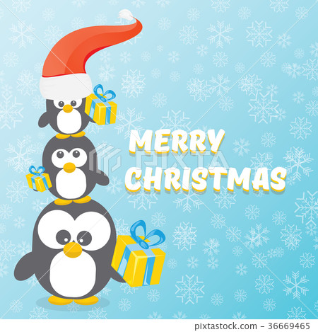 vector merry christmas card with penguins set on 36669465