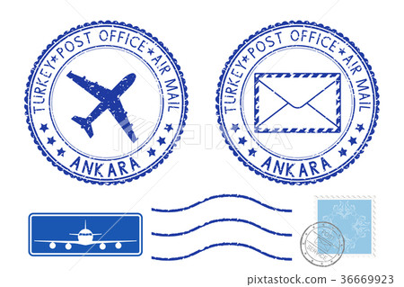 Postmarks ANKARA, Turkey. Blue air mail symbols 36669923