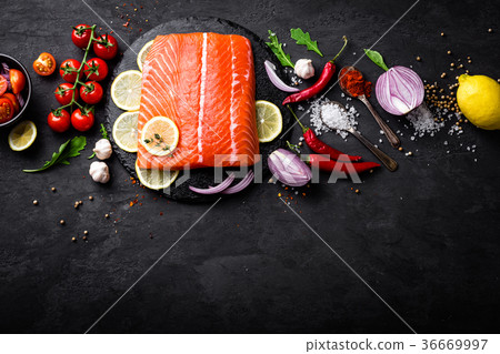 Fresh raw salmon red fish fillet 36669997