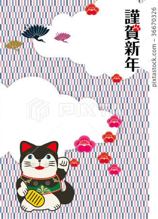 新年賀卡材料|招手狗(bokken cat)日式背景設計和方格格子垂直| 新年賀卡材料|招手狗(bokken cat)日式背景設計和方格格子垂直| 36670326