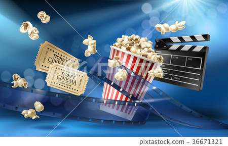 Cinema background with 3d realistic objects Cinema background with 3d realistic objects 36671321