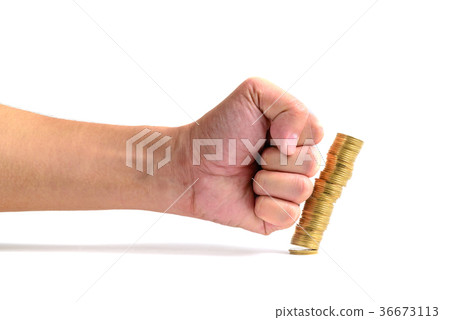 Hand punch the increasing columns of gold coins 36673113