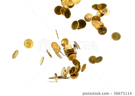 Falling gold coins money isolated on the white Falling gold coins money isolated on the white 36673114