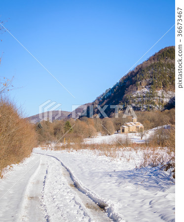 Road to the abandoned orthodox temple. Road to the abandoned orthodox temple. 36673467