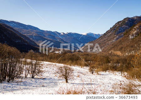 Winter mountain landscape with rocks and snow Winter mountain landscape with rocks and snow 36673493