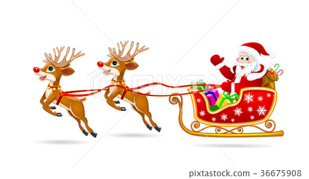 Santa on sleigh with deer - Stock Illustration [36675908] - PIXTA