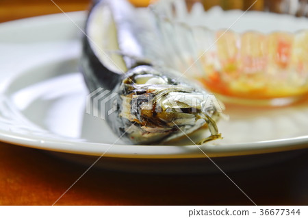 steamed Saba fish and spicy sauce on dish 36677344