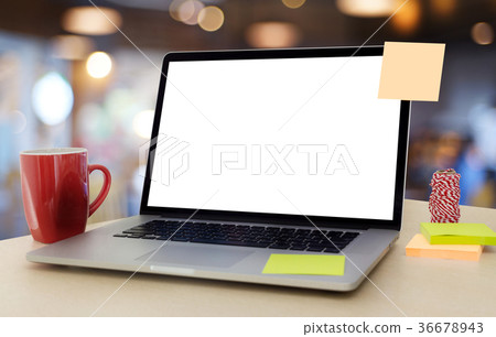 Laptop with blank screen on table. Workspace Laptop with blank screen on table. Workspace 36678943