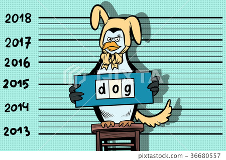 2018 new year, funny penguin pretended to be the 2018 new year, funny penguin pretended to be the 36680557