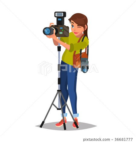 Young Female Photographer Vector. Take A Photo 36681777
