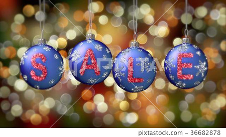 Sale banner on blue Christmas balls with round 36682878