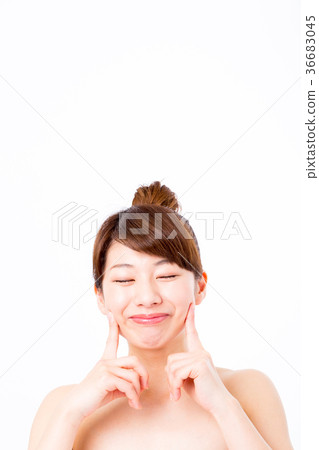 膚色美容圖像年輕女子美麗的皮膚皮膚護理白背美容圖像照片素材 36683045