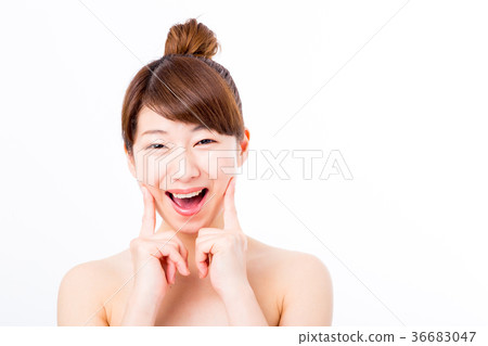 膚色美容圖像年輕女子美麗的皮膚皮膚護理白背美容圖像照片素材 36683047