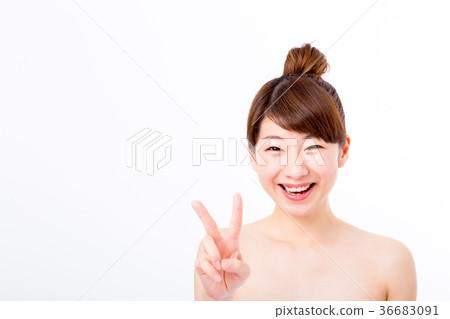 Skin tone Beauty image Young woman beautiful skin Skin care White back beauty image Photo Material 36683091