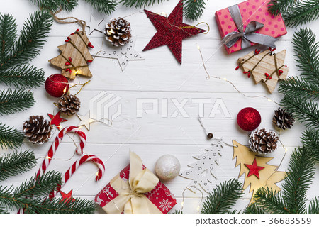 Christmas frame with candy and toys Christmas frame with candy and toys 36683559