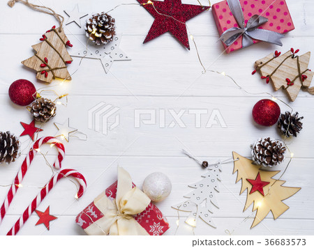 Christmas frame with candy and toys Christmas frame with candy and toys 36683573