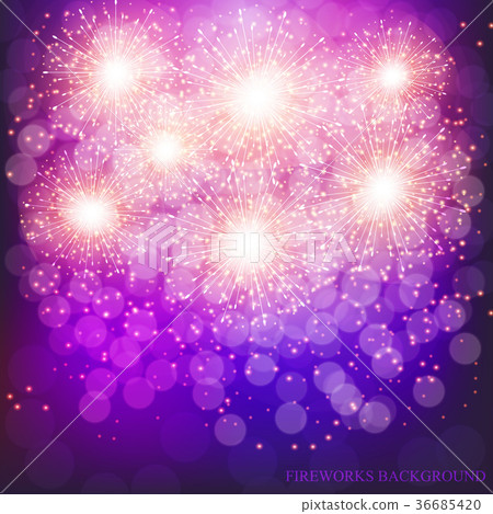 Brightly Colorful Fireworks. Lilac vector 36685420