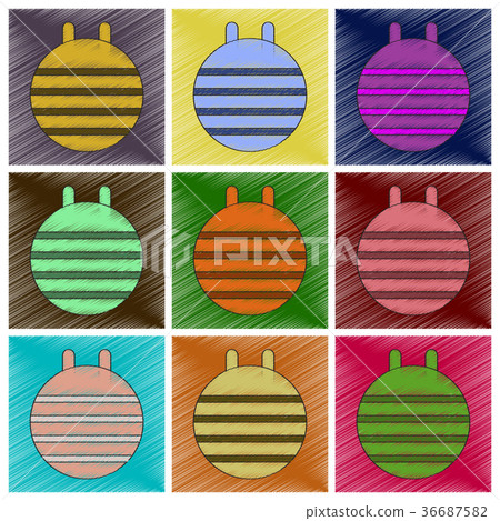 Set of flat shading style icons Fitball 36687582